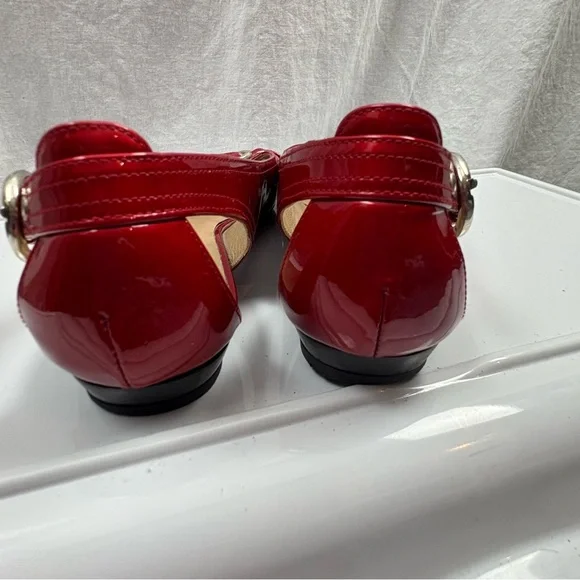 STUART WEITZMAN Chitchat Peep Toe Women’s 7.5 Red Patent Leather Flats - Picture 7 of 10